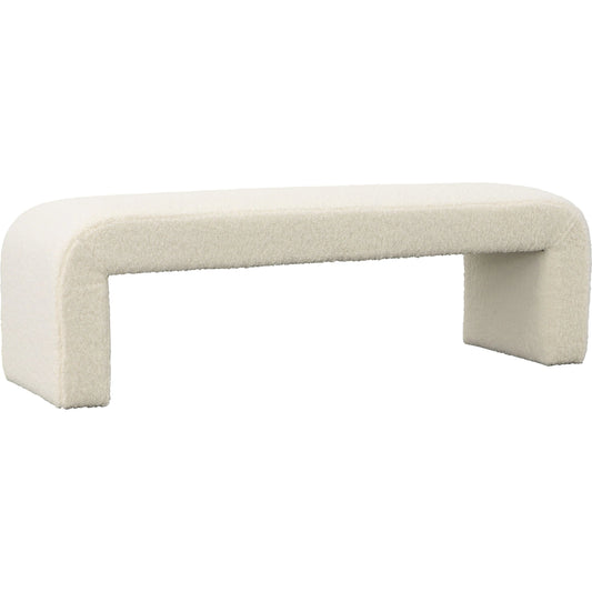 Kenneth Bench by Arch & Plane in ivory. Made from faux sheepskin upholstery, select hardwood frame in a unique style.