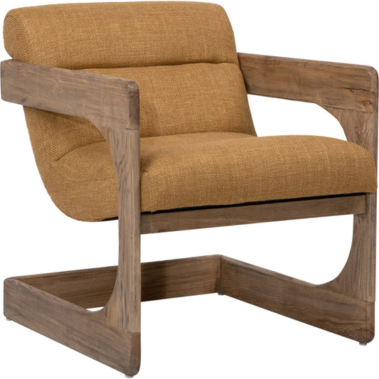 Quinton Occasional Chair by Arch & Plane in mustard. Made from polyester blend upholstery, ash wood in a unique style.