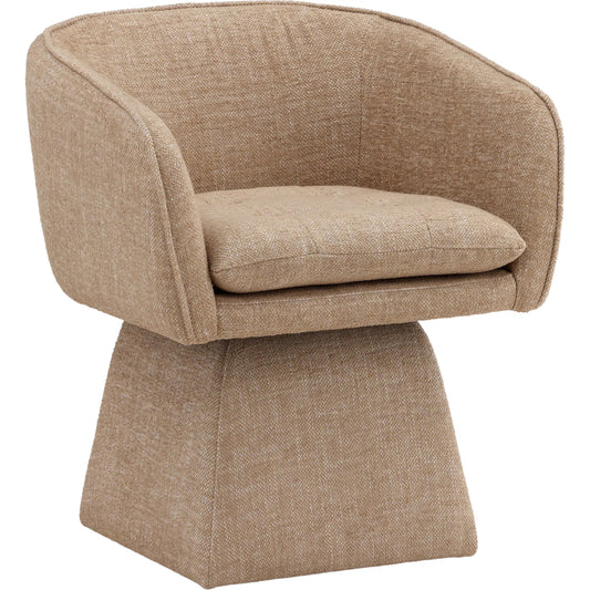 Jonie Swivel Chair by Arch & Plane in camel. Made from basketweave fabric in a unique style.