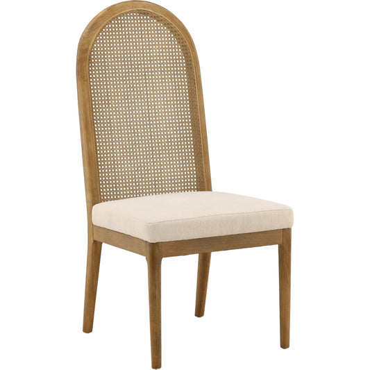 Thoreau Dining Chair by Arch & Plane in oatmeal, natural. Made from polyester linen fabric, rubber wood, cane in a unique style.