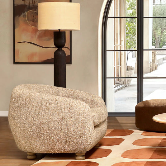 Peggy Occasional Chair by Arch & Plane in paris latte, natural. Made from multi-tone boucle fabric, rubber wood in a transitional style.