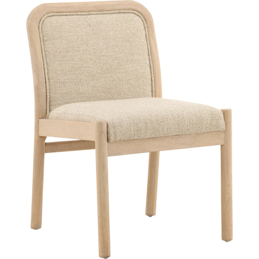 Coralie Dining Chair by Arch & Plane in yukon sand. Made from boucle fabric, ash wood in a unique style.