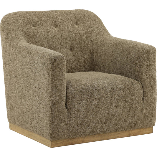 Jovan Occasional Chair by Arch & Plane in colorado moss, natural. Made from chunky woven chenille fabric, solid rubber wood in a unique style.