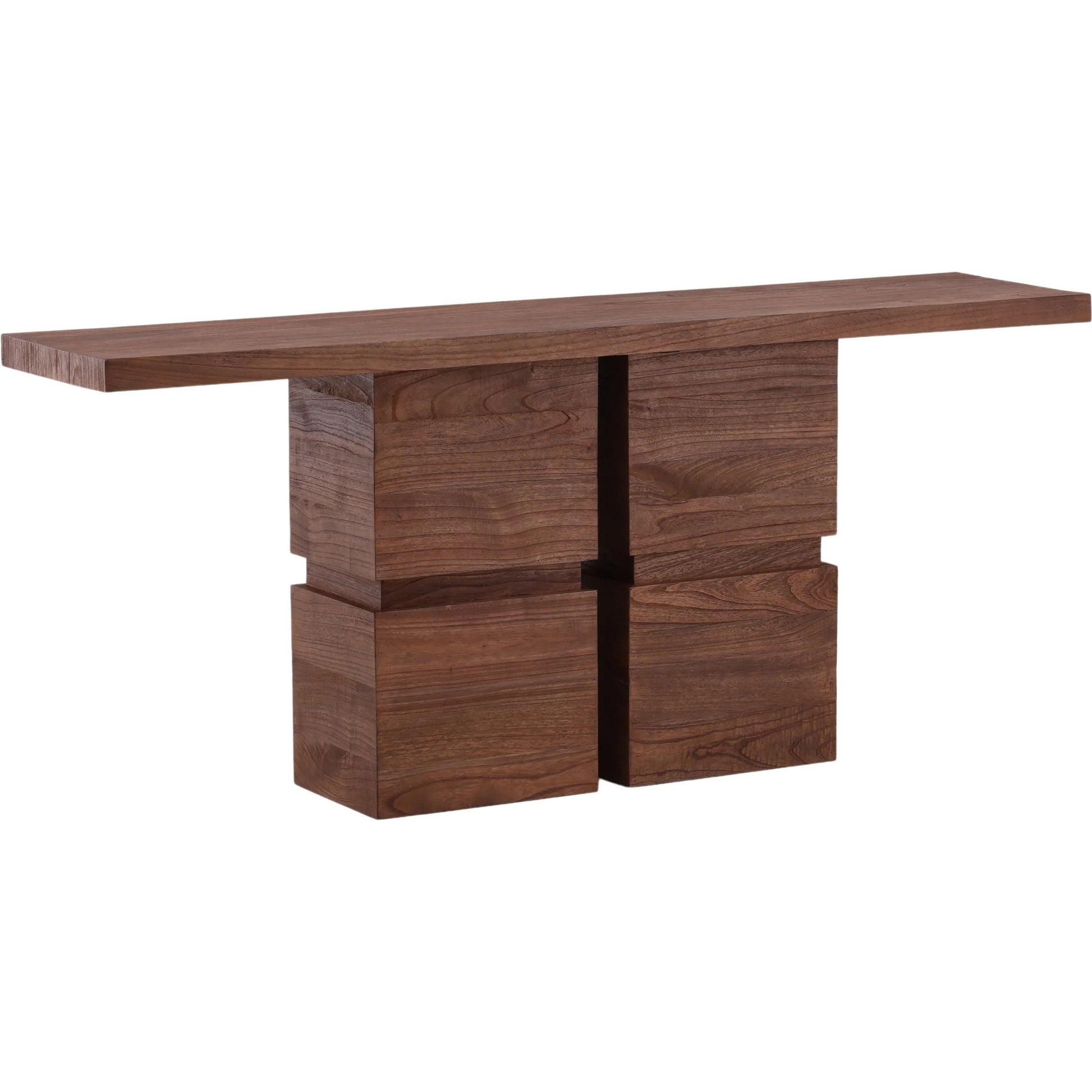 Cornelius Console Table by Arch & Plane in medium brown. Made from mindi wood in a unique style.