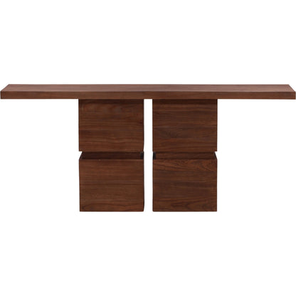 Cornelius Console Table by Arch & Plane in medium brown. Made from mindi wood in a unique style.