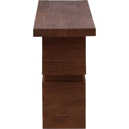 Cornelius Console Table by Arch & Plane in medium brown. Made from mindi wood in a unique style.