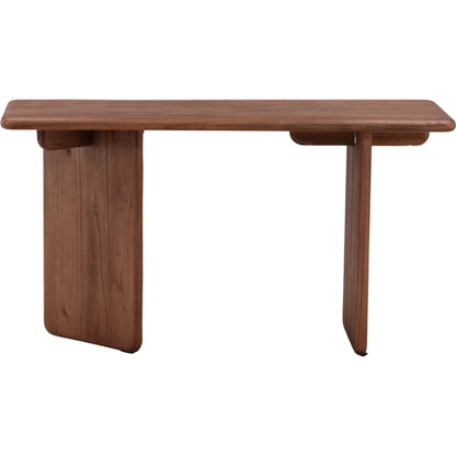 Verna Desk by Arch & Plane in medium brown. Made from mindi wood in a unique style.