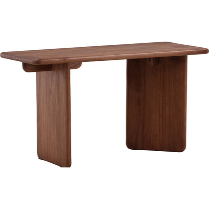 Verna Desk by Arch & Plane in medium brown. Made from mindi wood in a unique style.