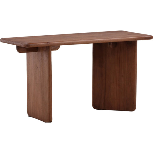 Verna Desk by Arch & Plane in medium brown. Made from mindi wood in a unique style.