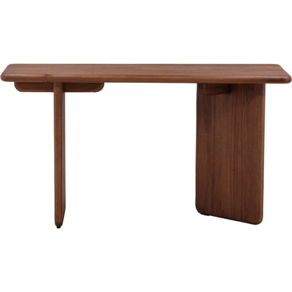Verna Desk by Arch & Plane in medium brown. Made from mindi wood in a unique style.