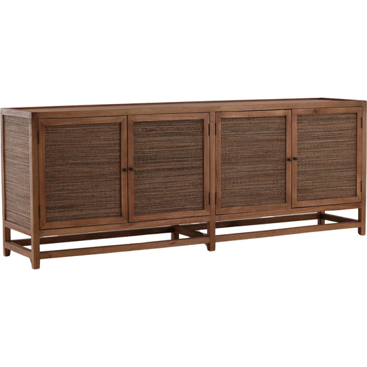 Allison Sideboard by Arch & Plane in brown. Made from mindi wood, coconut leaf rattan in a unique style.