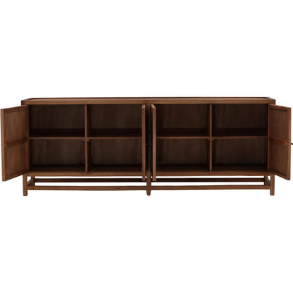Allison Sideboard by Arch & Plane in brown. Made from mindi wood, coconut leaf rattan in a unique style.