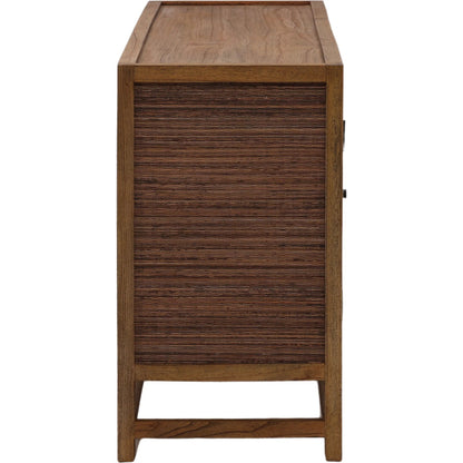 Allison Sideboard by Arch & Plane in brown. Made from mindi wood, coconut leaf rattan in a unique style.
