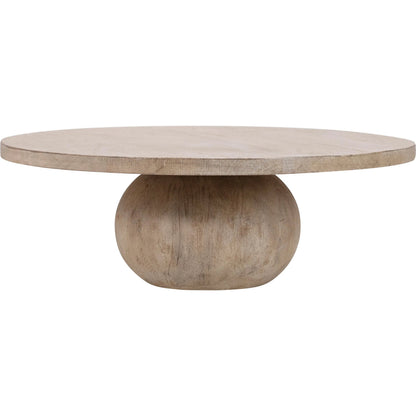 Brad Reclaimed Pine Round Coffee Table by Arch & Plane in light brown. Made from reclaimed pine in a modern style.