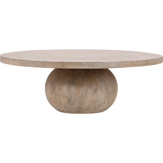 Rory Reclaimed Pine Round Coffee Table by Arch & Plane in light brown. Made from reclaimed pine in a modern style.