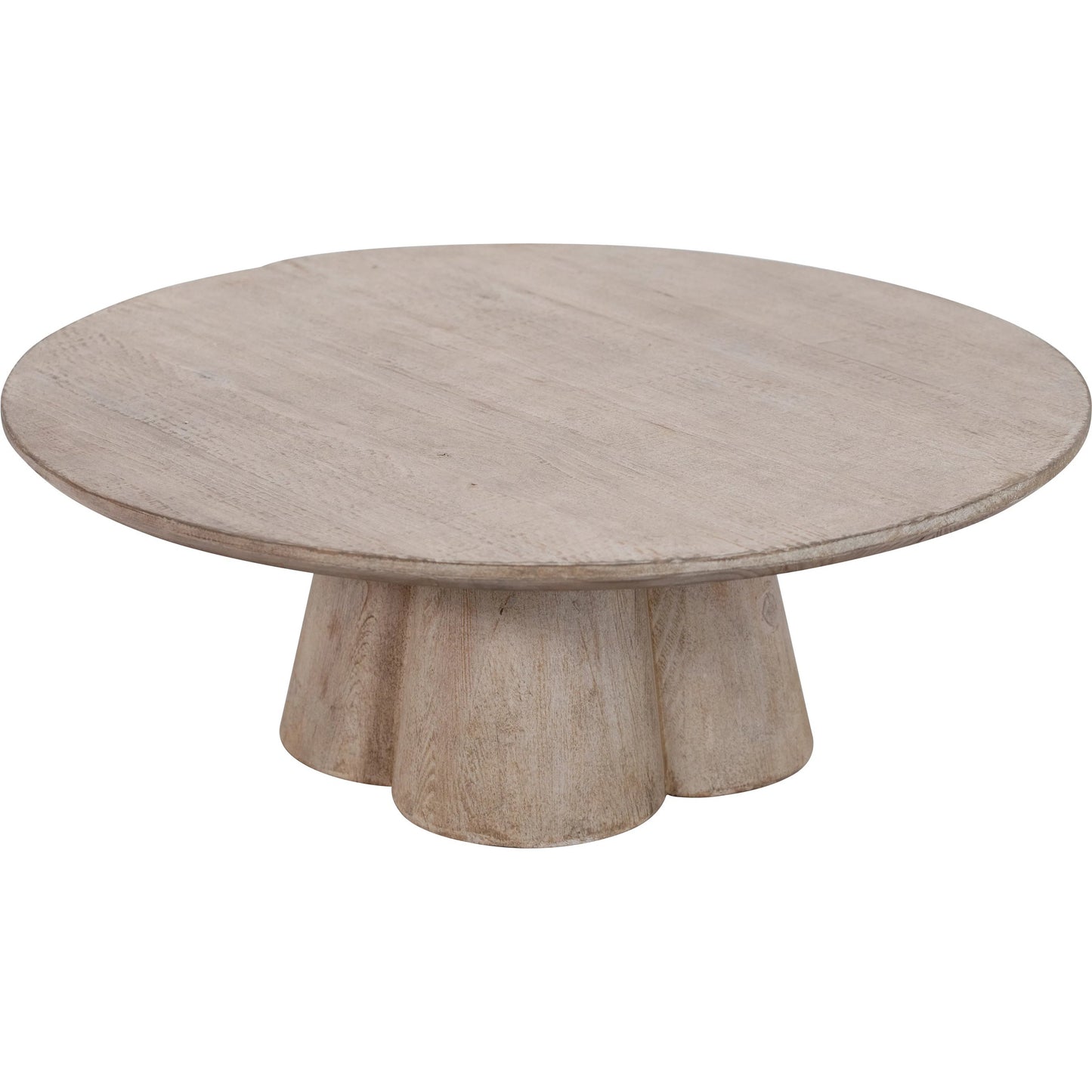 002 SI-1924496 | Additional Silo | Kristal Reclaimed Pine Round Coffee Table with Clover Pedestal by Arch & Plane in light wash brown. Made from reclaimed pine in a modern style.