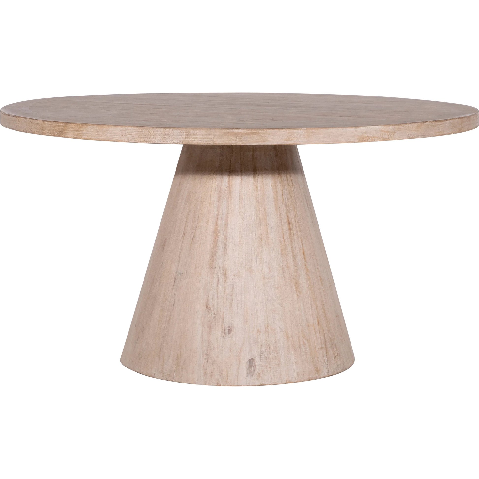 Clint Round Reclaimed Pine Pedestal Dining Table by Arch & Plane in light brown. Made from reclaimed pine in a modern style.