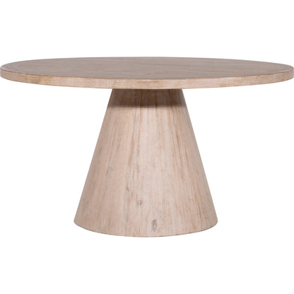 Clint Round Reclaimed Pine Pedestal Dining Table by Arch & Plane in light brown. Made from reclaimed pine in a modern style.