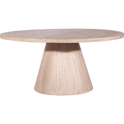 Clint Reclaimed Pine Round Pedestal Dining Table by Arch & Plane in light brown. Made from reclaimed pine in a modern style.