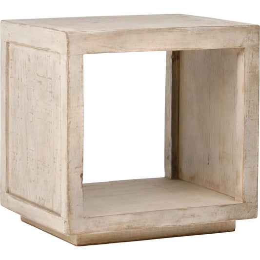 Stark Minimalist Side Table by Arch & Plane in natural, brown, white and light warm wash finish. Made from reclaimed pine wood in a modern style.