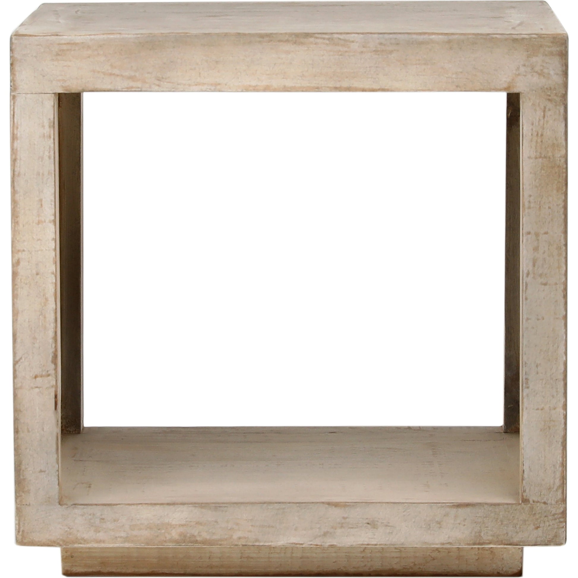 Stark Minimalist Side Table by Arch & Plane in natural, brown, white and light warm wash finish. Made from reclaimed pine wood in a modern style.