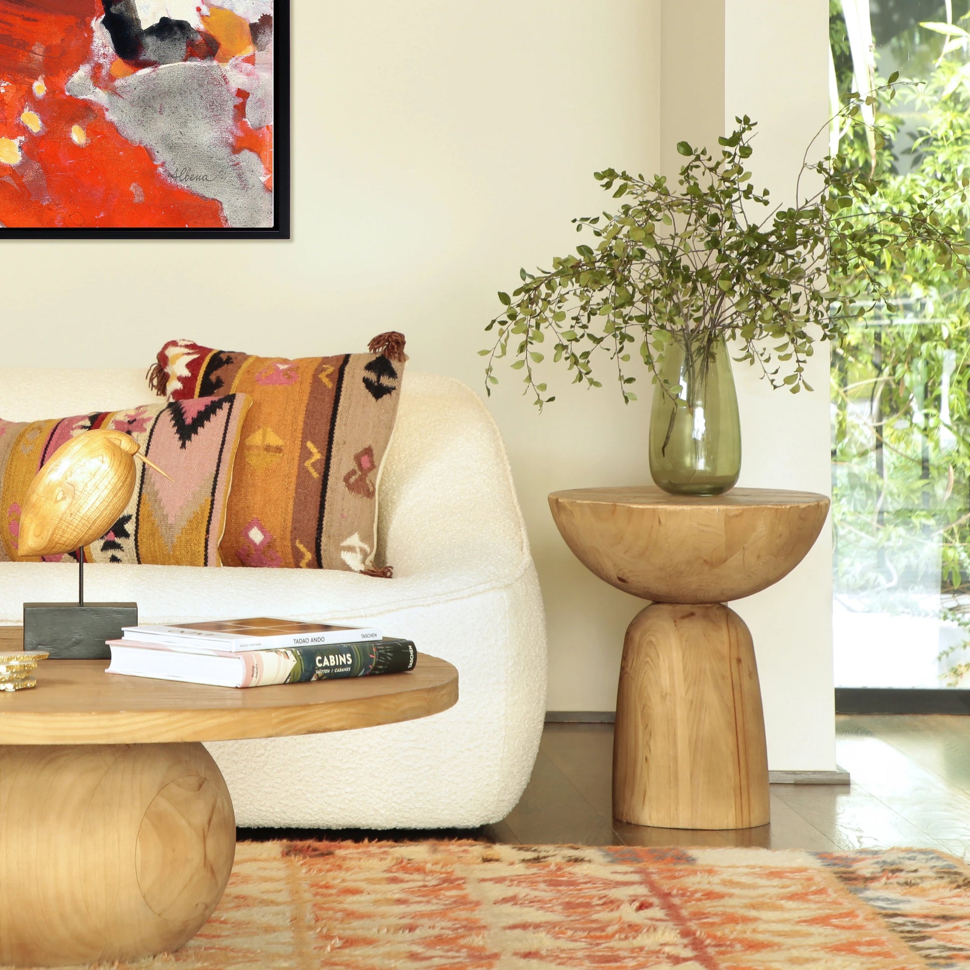 Hourglass Reclaimed Wood Accent Table by Arch & Plane in natural, brown and natural medium brown with a clear sealed finish. Made from reclaimed pine wood in a modern style.