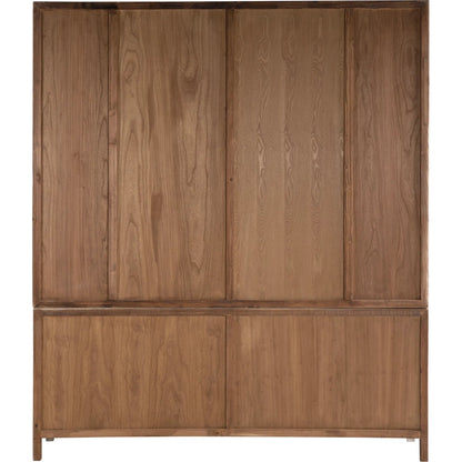 Evangeline Reclaimed Wood Cabinet by Arch & Plane in light brown, natural and light warm wash finish. Made from reclaimed pine wood, glass, iron in a modern style.
