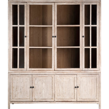 Evangeline Reclaimed Wood Cabinet by Arch & Plane in light brown, natural and light warm wash finish. Made from reclaimed pine wood, glass, iron in a modern style.