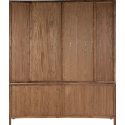 Evangeline Reclaimed Wood Cabinet by Arch & Plane in light brown, natural and light warm wash finish. Made from reclaimed pine wood, glass, iron in a modern style.