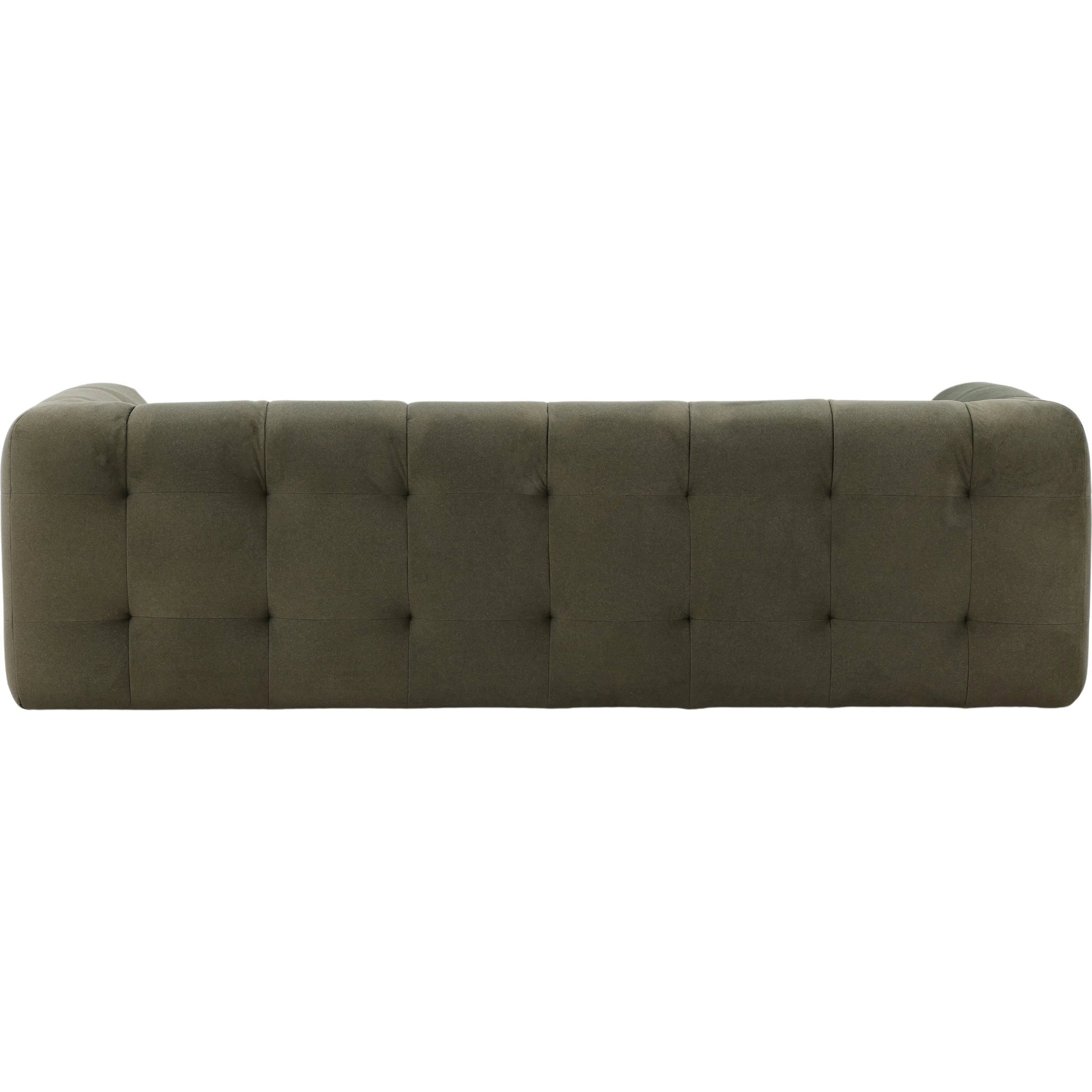 Poppy Sofa by Arch & Plane in mohair olive. Made from faux mohair fabric in a unique style.