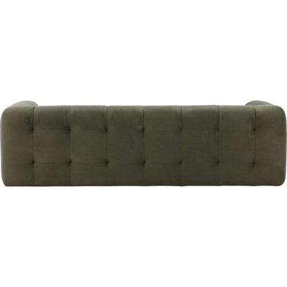 Poppy Sofa by Arch & Plane in mohair olive. Made from faux mohair fabric in a unique style.