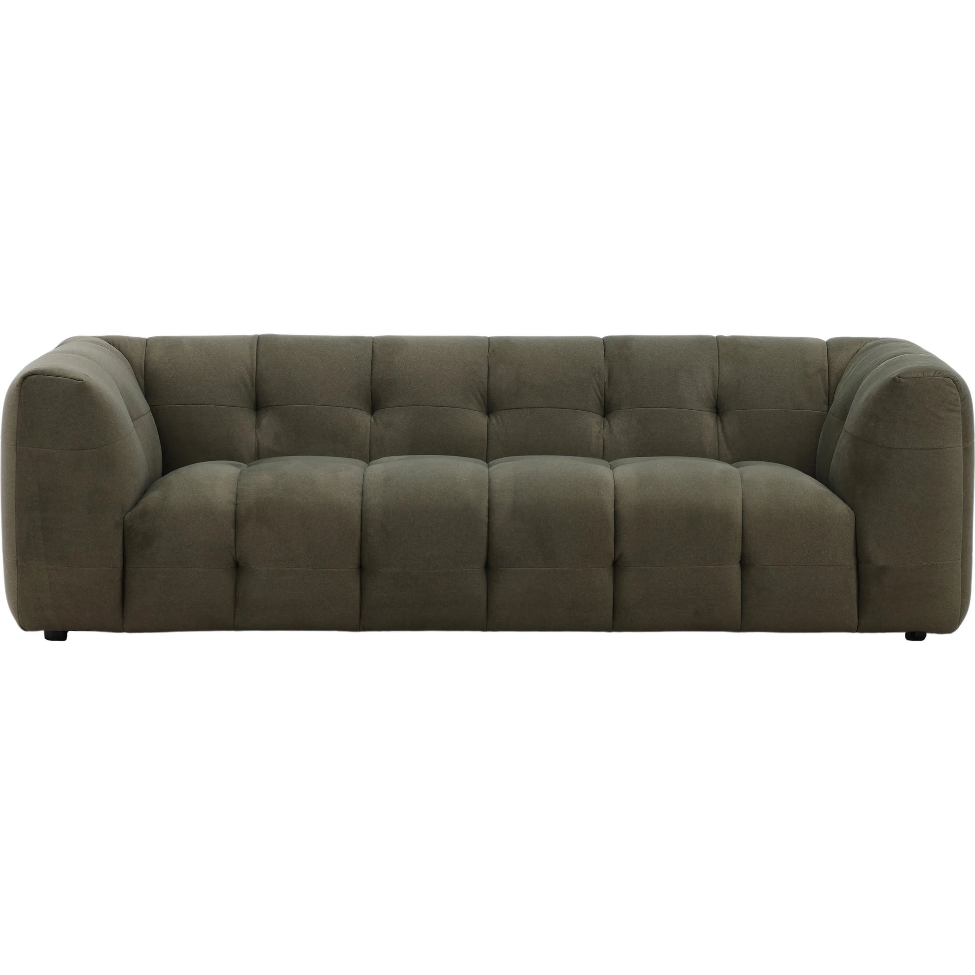 Poppy Sofa by Arch & Plane in mohair olive. Made from faux mohair fabric in a unique style.