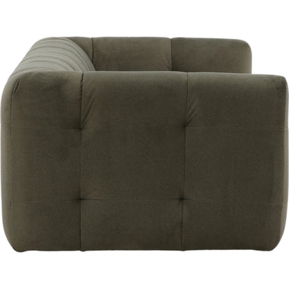 Poppy Sofa by Arch & Plane in mohair olive. Made from faux mohair fabric in a unique style.