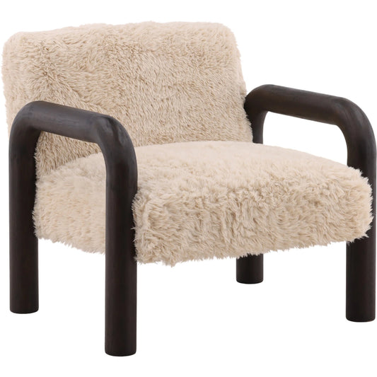Johnson Occasional Chair by Arch & Plane in sand, dark brown. Made from faux fur fabric, rubber wood in a unique style.