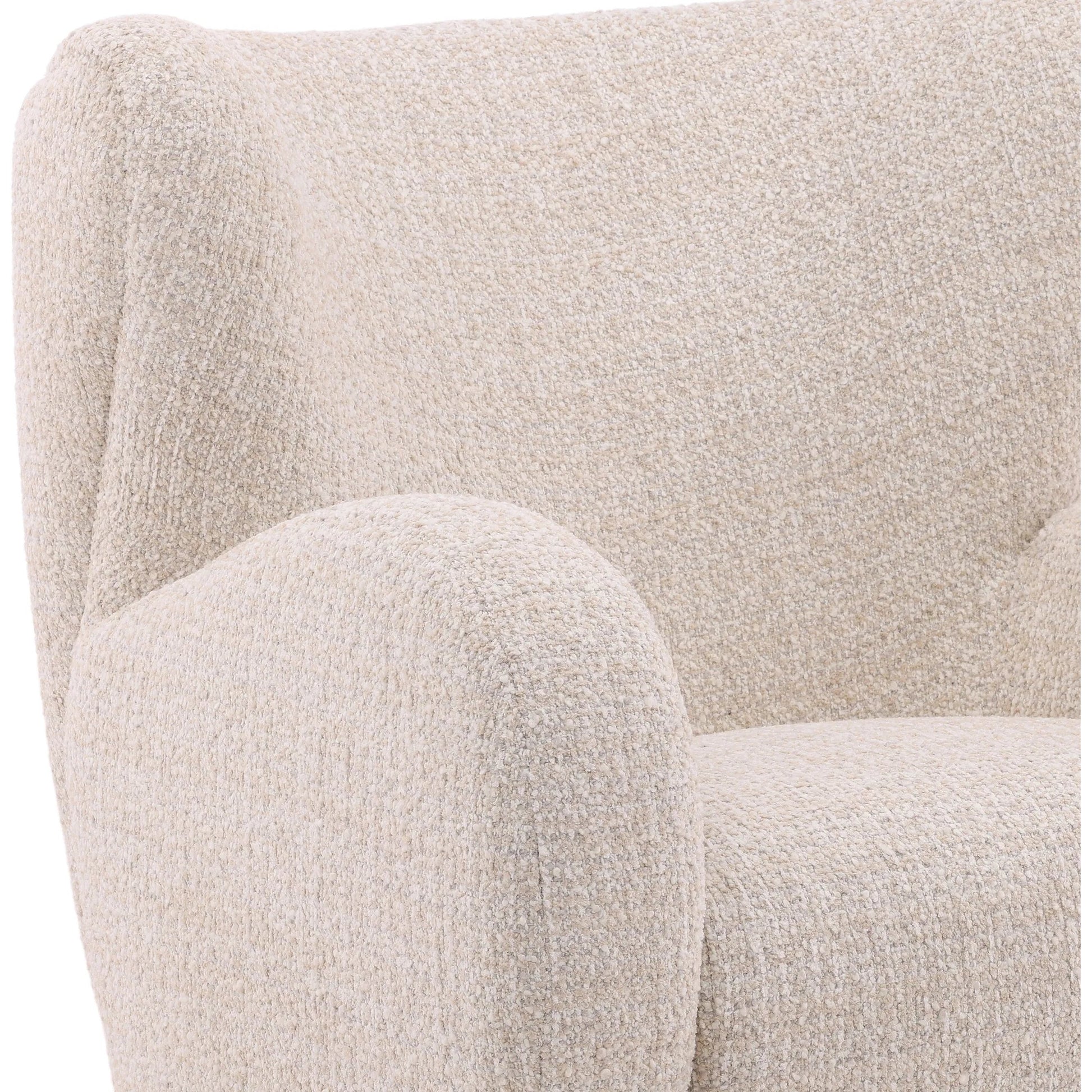 Waldo Occasional Chair by Arch & Plane in sand. Made from boucle fabric, ash wood in a transitional style.