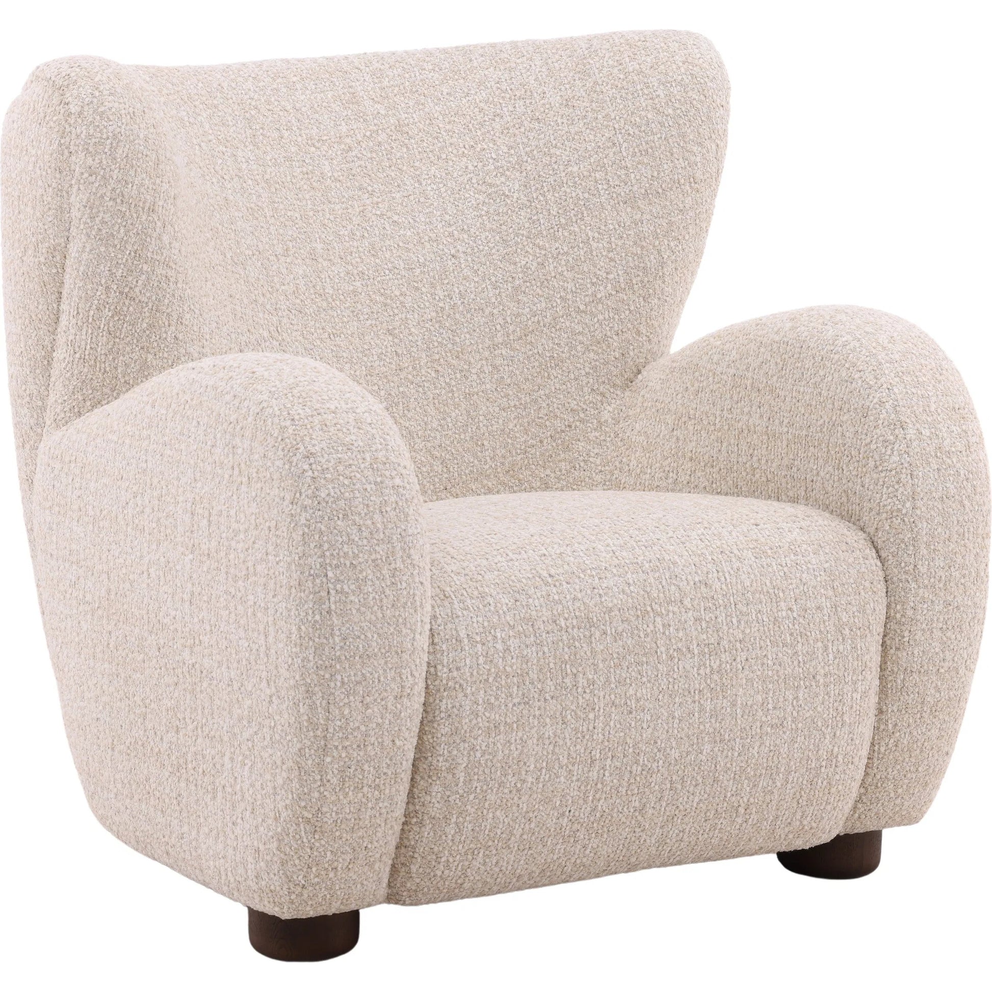 Waldo Occasional Chair by Arch & Plane in sand. Made from boucle fabric, ash wood in a transitional style.