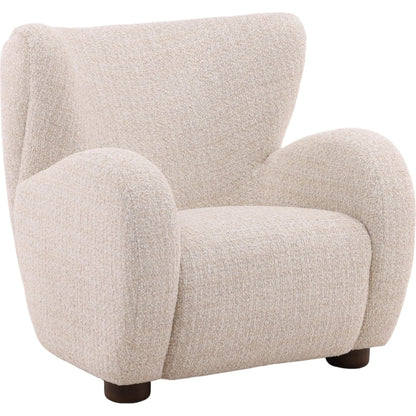 Waldo Occasional Chair by Arch & Plane in sand. Made from boucle fabric, ash wood in a transitional style.