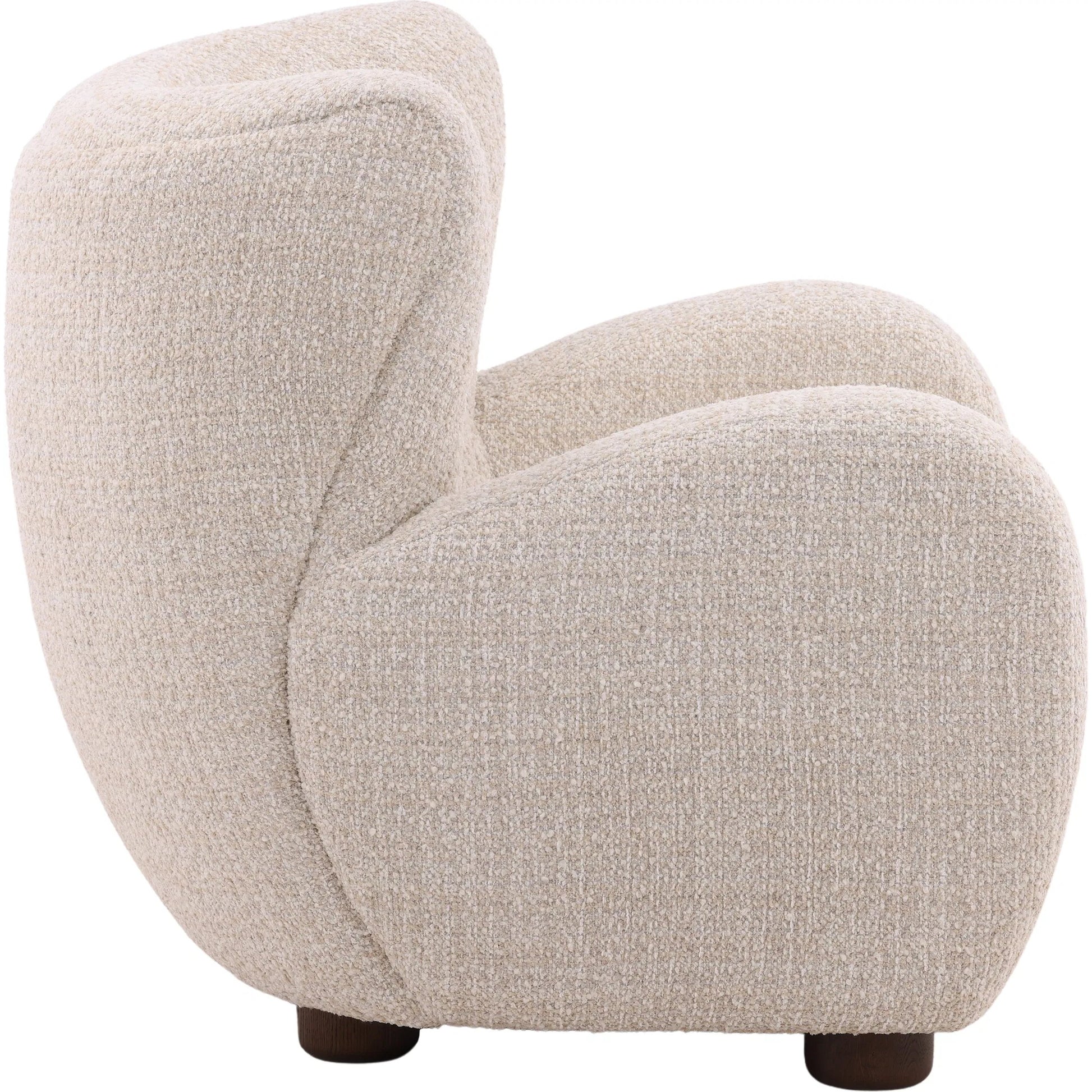Waldo Occasional Chair by Arch & Plane in sand. Made from boucle fabric, ash wood in a transitional style.