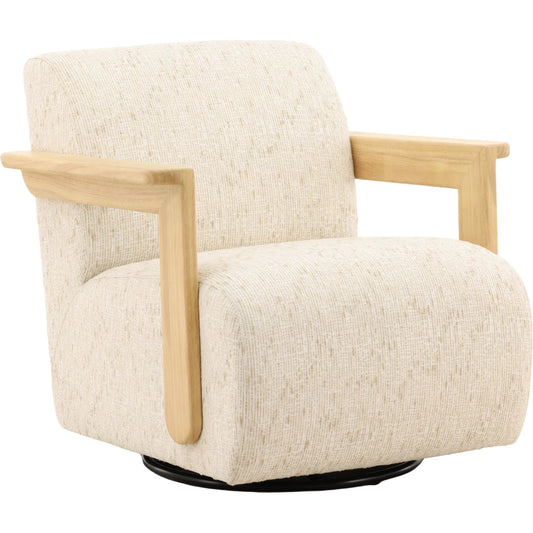 Marcos Glider Chair by Arch & Plane in figueroa cream, light natural. Made from textured striped chenille fabric, rubber wood in a unique style.