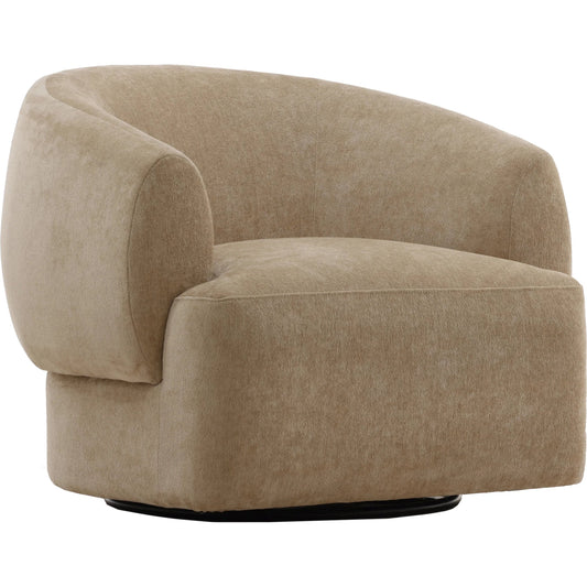 Billie Swivel Chair by Arch & Plane in jasper sand. Made from chenille fabric, rubber wood in a unique style.