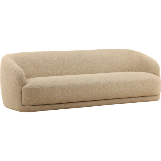 Yulissa Sofa by Arch & Plane in avalon fawn. Made from chunky boucle fabric in a unique style.