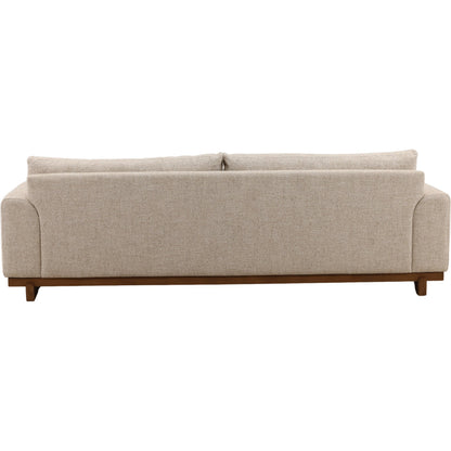 Elvie Sofa by Arch & Plane in field fawn. Made from tweed fabric, elm wood in a unique style.