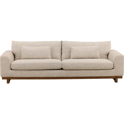 Elvie Sofa by Arch & Plane in field fawn. Made from tweed fabric, elm wood in a unique style.