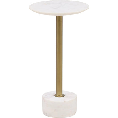 Amira End Table by Arch & Plane in white, antique brass. Made from marble, iron in a modern style.
