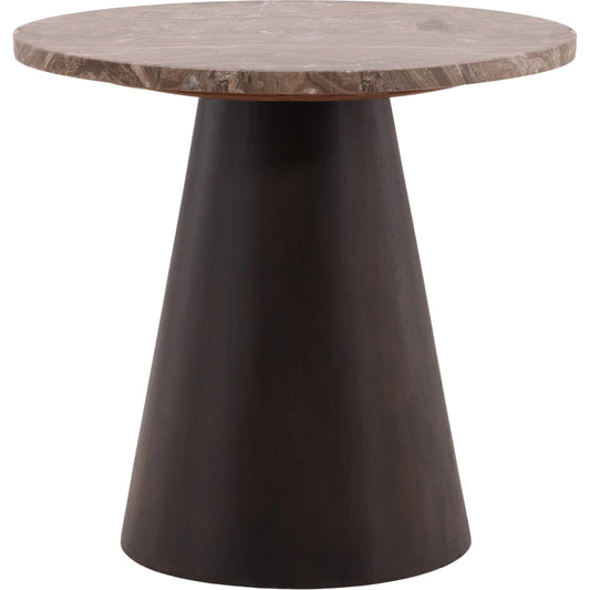 Etta Side Table by Arch & Plane in dark brown. Made from cappuccino marble, mango wood in a unique style.