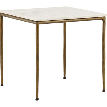 Erik Side Table by Arch & Plane in white, antique brass. Made from marble, iron in a modern style.