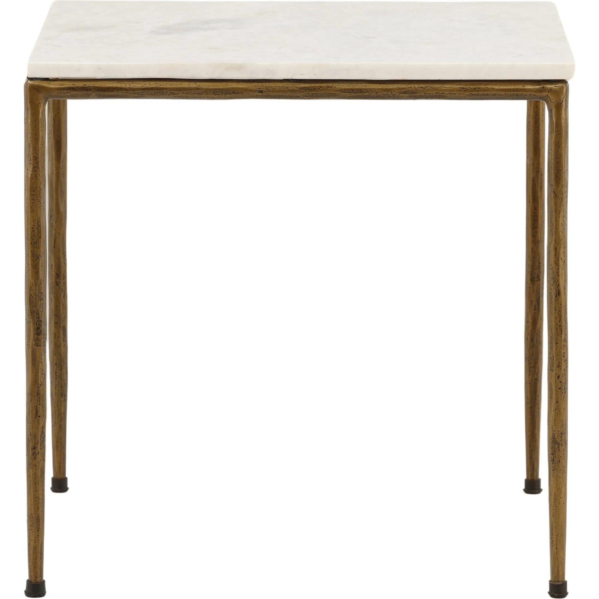 Erik Side Table by Arch & Plane in white, antique brass. Made from marble, iron in a modern style.