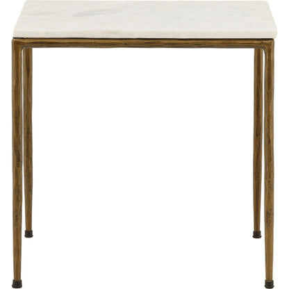 Erik Side Table by Arch & Plane in white, antique brass. Made from marble, iron in a modern style.