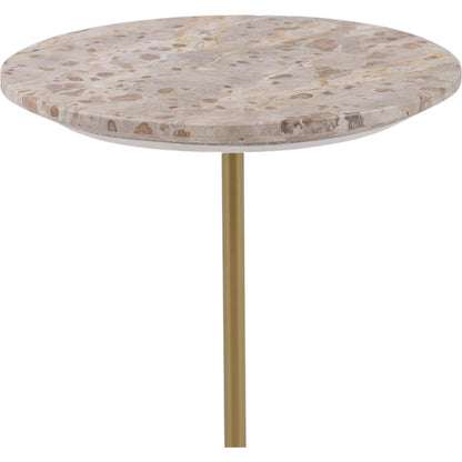 Aja Side Table by Arch & Plane in beige, brass. Made from tendu marble, rajnagar marble, iron in a modern style.