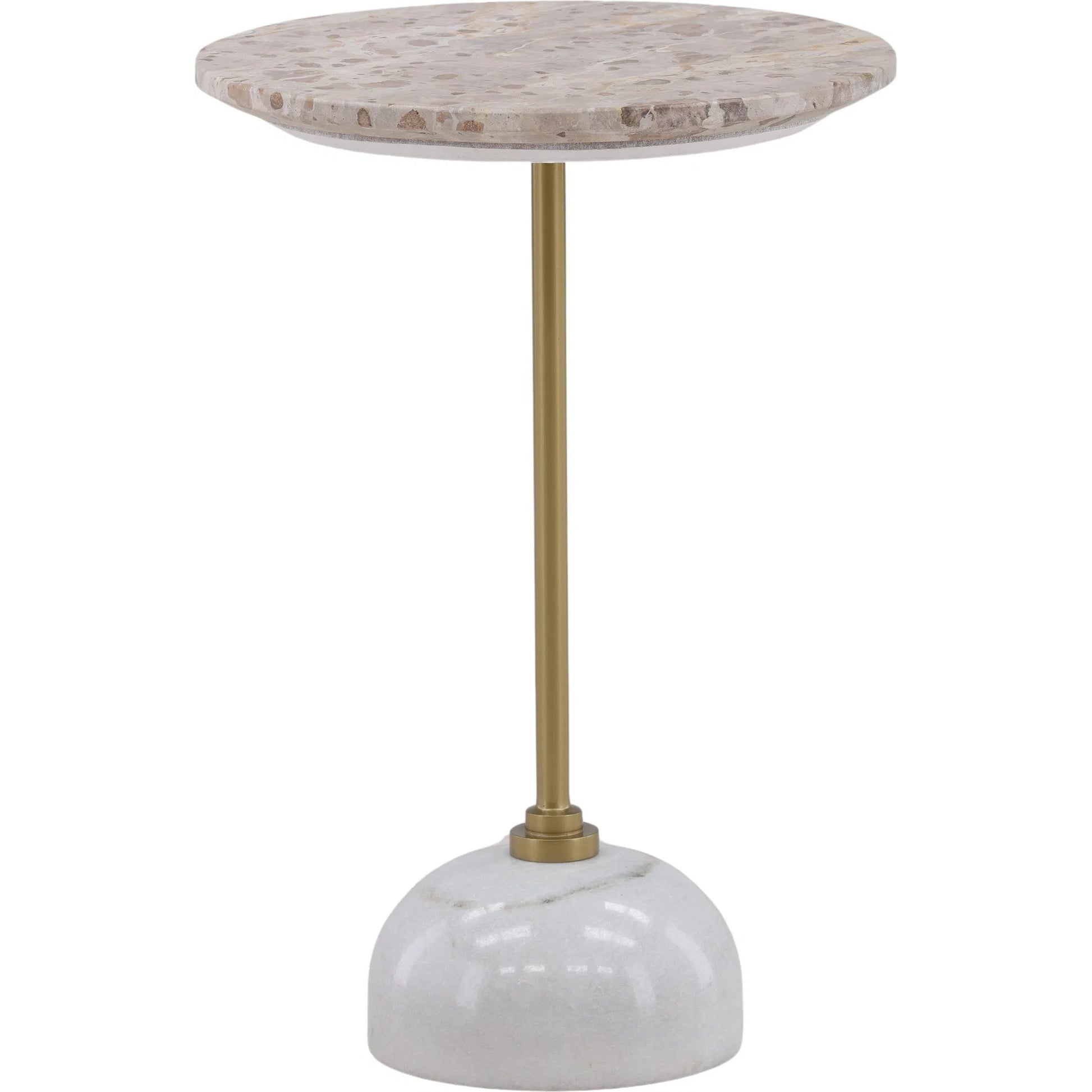 Aja Side Table by Arch & Plane in beige, brass. Made from tendu marble, rajnagar marble, iron in a modern style.
